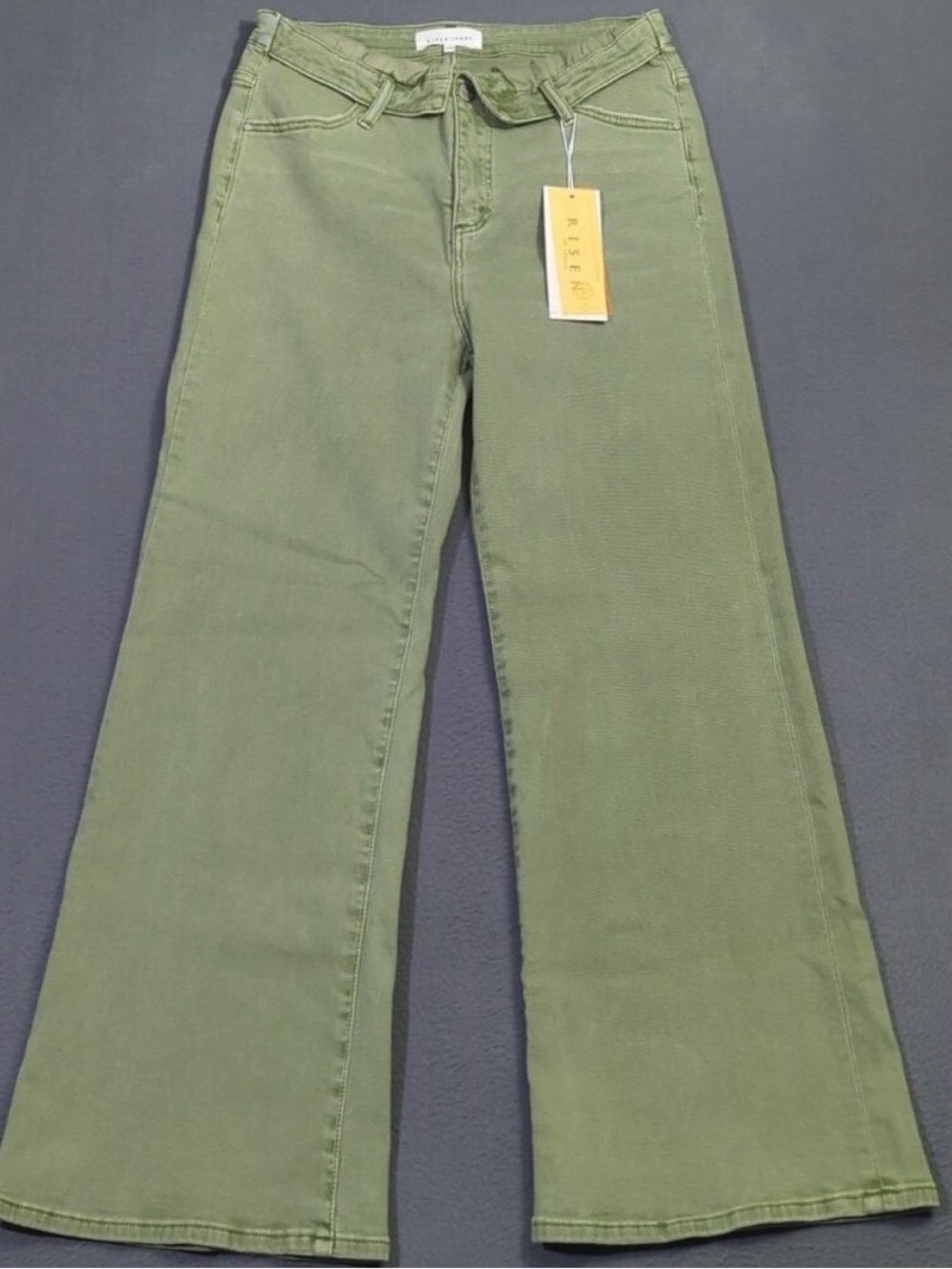 Risen Jeans Women's 32 Olive Green High Rise Faux Fold Over Straight NWT